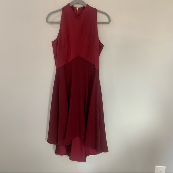 Ted Baker Dress Kandal Midi High Low Fit and Flare in Burgundy - Picture 5 of 12